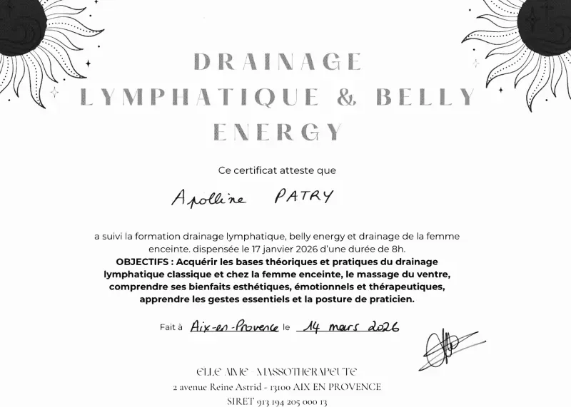 Certificat de formation en drainage lymphatique - Elle Aime